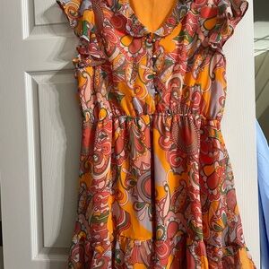 Vibrant Floral Dress with Ruffled Sleeves